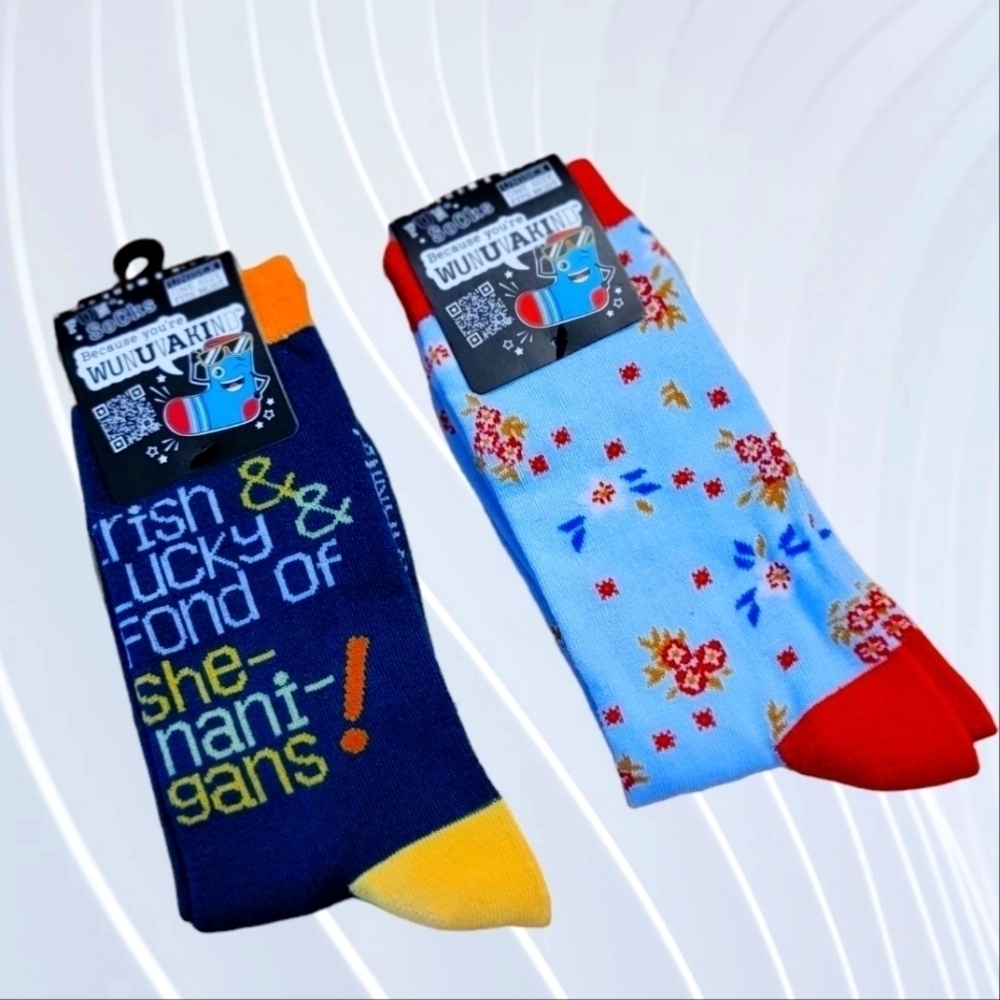 NEW 2 pairs Wunuvakind Fun Socks Unisex Adult Lucky Irish St Patricks Day